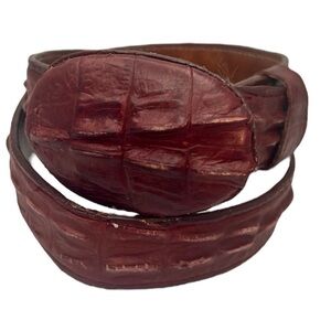 Admirable Genuine Alligator Crocodile Cayman Belt w/ Buckle Red Brown